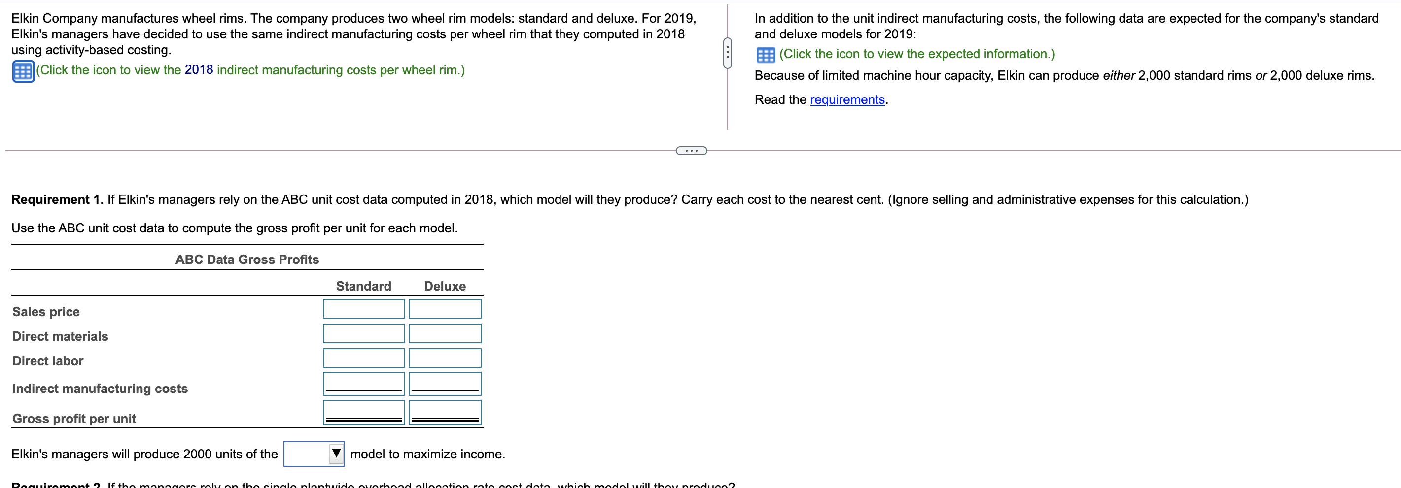Per Unit $ 500.00 $ 640.00 Standard Deluxe Sales price Direct materials