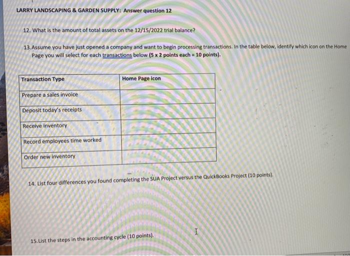 URGENT HELP PLEASE LARRY LANDSCAPING \& GARDEN SUPPLY: Answer question 12 12.