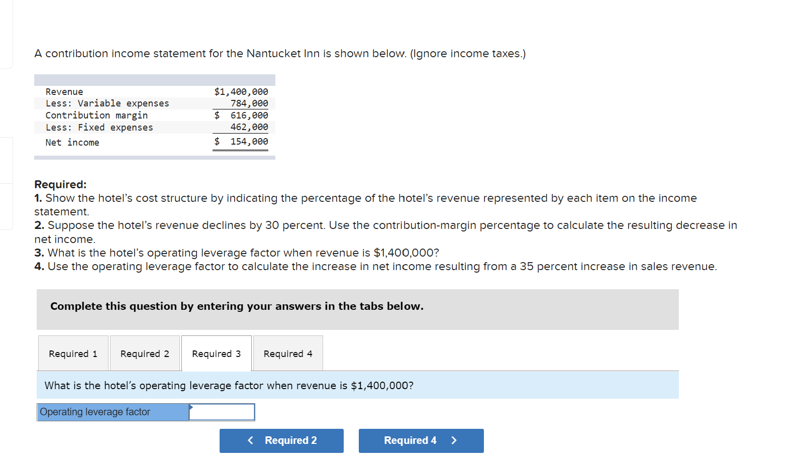 structure by indicating the percentage of the hotel's revenue represented by each