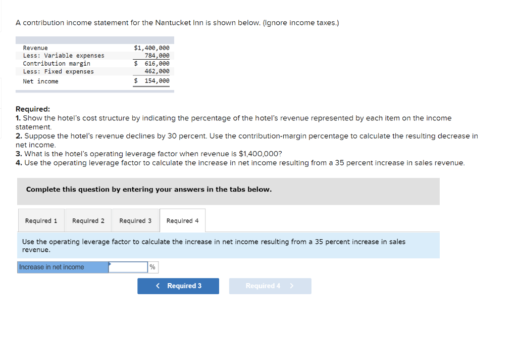 item on the income statement. 2. Suppose the hotel's revenue declines by