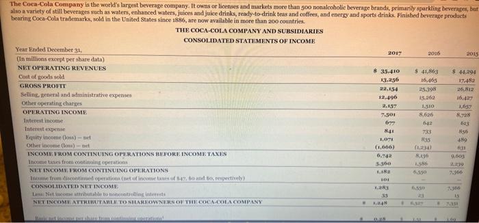 PepsiCo? (Enter the amounts inmililons] \begin{tabular}{l|l|} \hline Coca-Cola & $ \\ \hline