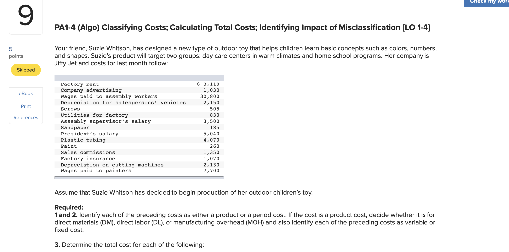 Calculating Missing Amounts (LO 1-4] For each of the following independent cases