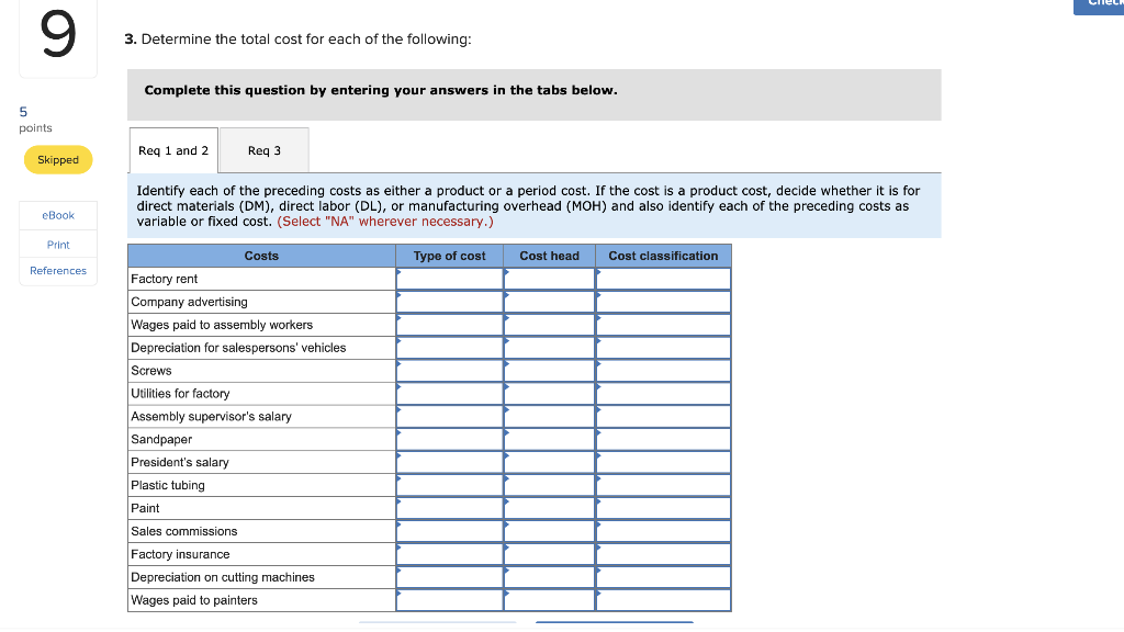 (A through E), compute the missing values in the table: Case Prime