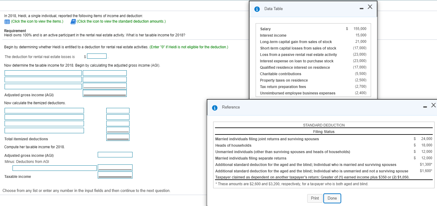  Data Table In 2018, Heidi, a single individual, reported the following