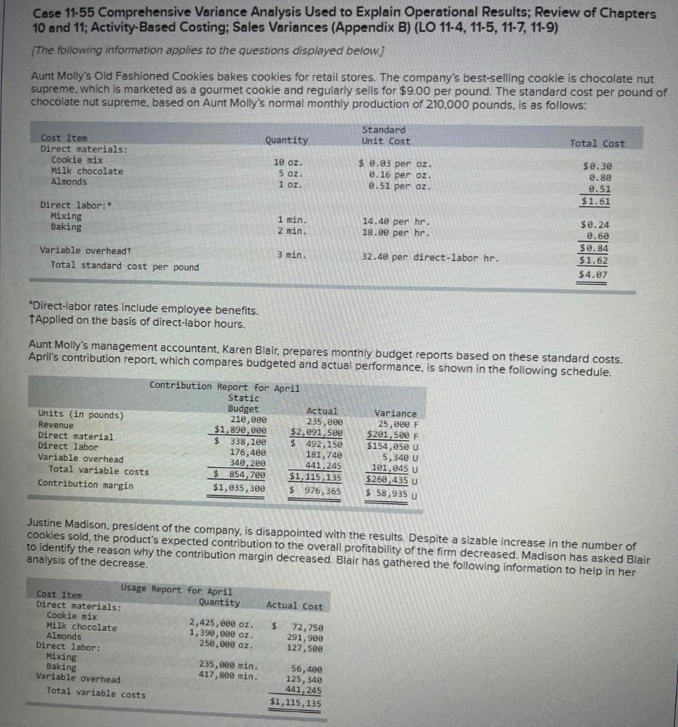 Case 11-55 Comprehensive Variance Analysis Used to Explain Operational Results; Review