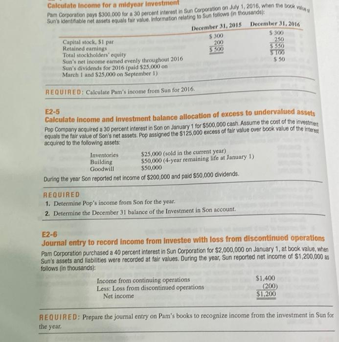 E2-4,5,6 if anyone could, im having a hard time solving. Calculate Income