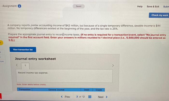  - Assignment Saved Help Save & Exit Sub Check my work