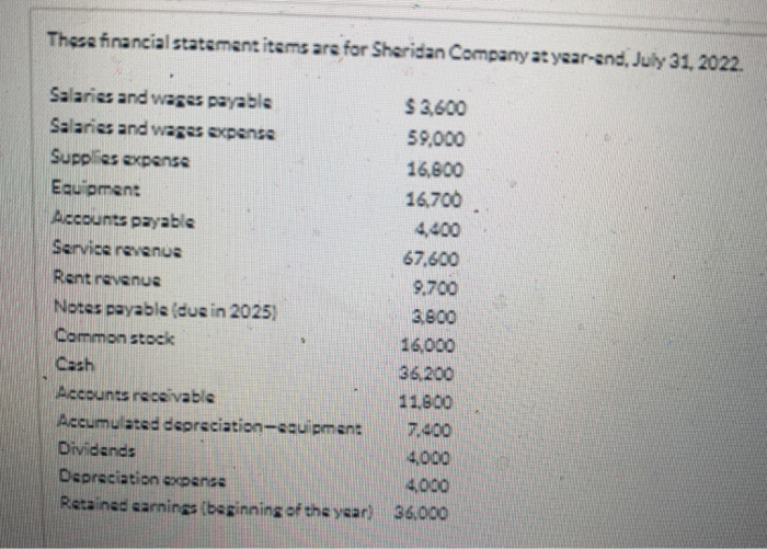 please help me complete these statements These financial statement items are