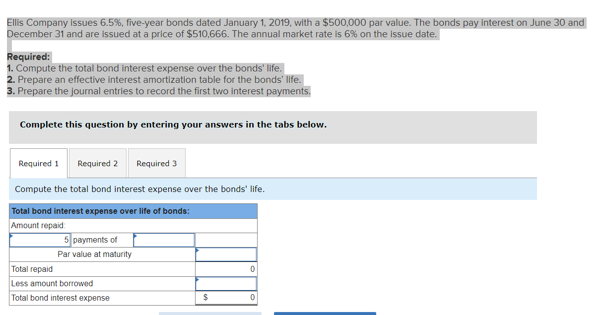  Ellis Company issues 6.5%, five-year bonds dated January 1, 2019, with