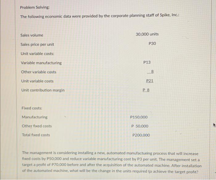  (22) WITH SOLUTIONS PLEASE Problem Solving: The following economic data were