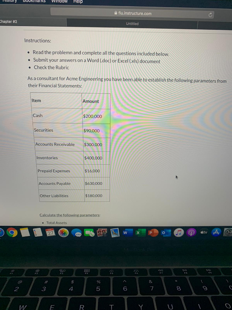  Window Help A fiu.instructure.com Chapter #2 Untitled Instructions: Read the problemn
