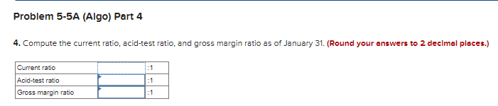 entries and income statements; computing gross margin, acid- test, and current ratios