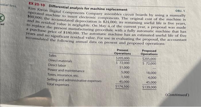  Ex 25-10 Differential analysis for machine replacement OBJ+1 Kim Kwon Digital