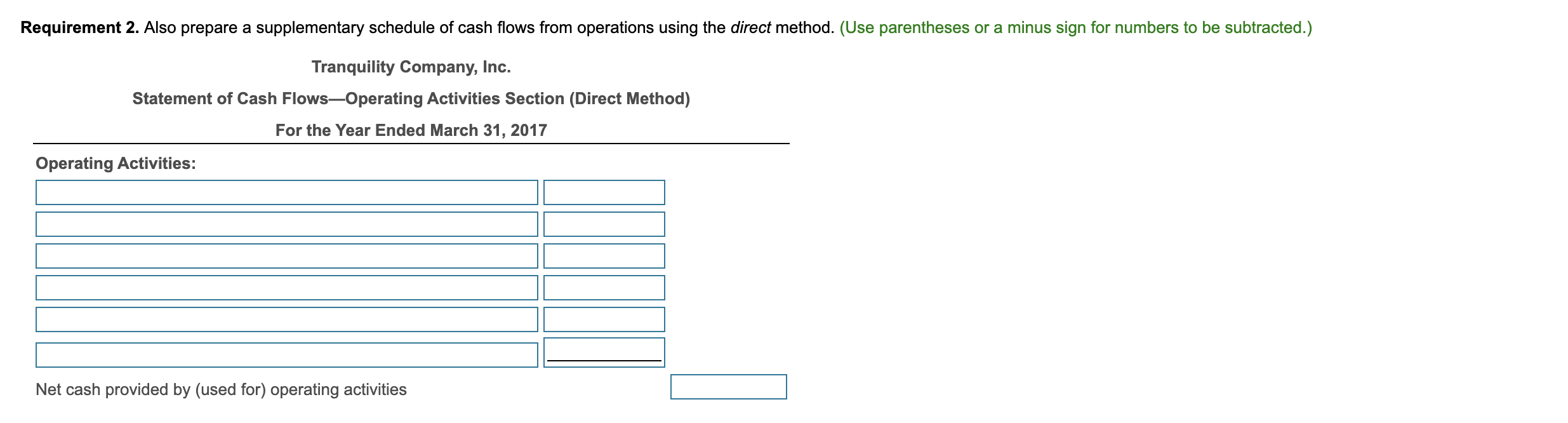 to view the transaction data.) Requirements 1. Prepare the statement of cash