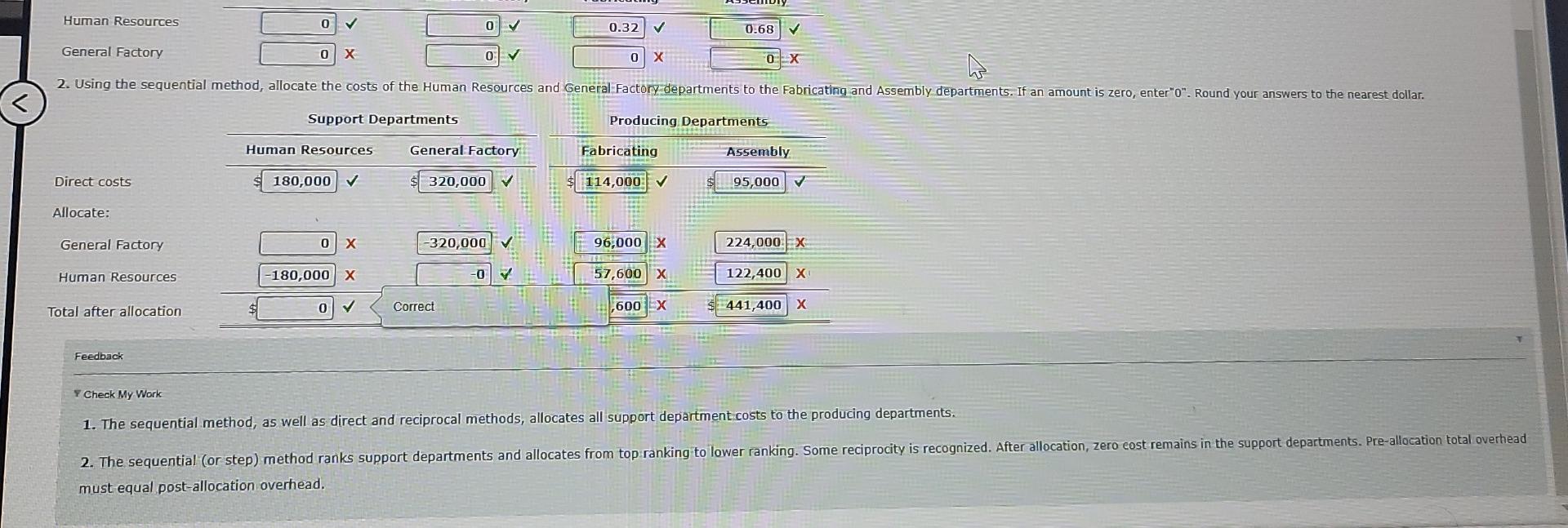 two support departments, Human Resources and General Factory, and two producing departments,