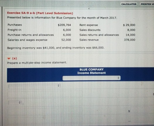 CALCULATOR PRINTER VE Exercise SA-9 a-b (Part Level Submission) Presented below