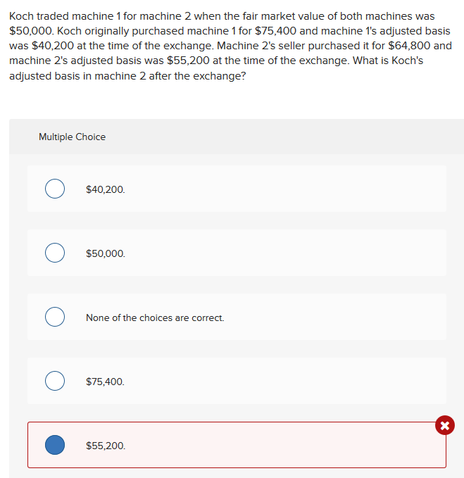  Koch traded machine 1 for machine 2 when the fair market