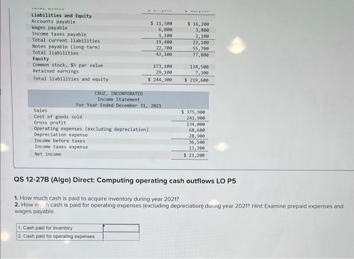 (Algo) [The following information applies to the questions displayed below.] A comparative