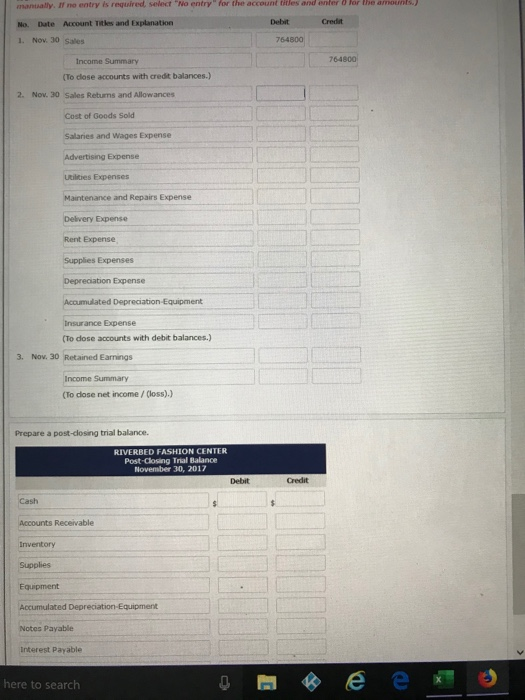 RCES TRIAL BALANCE NOVEMBER 30, 2017 Debit $33,060 36,940 48,240 Credit Cash
