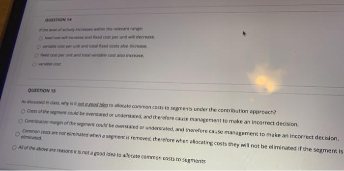  QUESTION nes within the relevant range horse and cost per unit