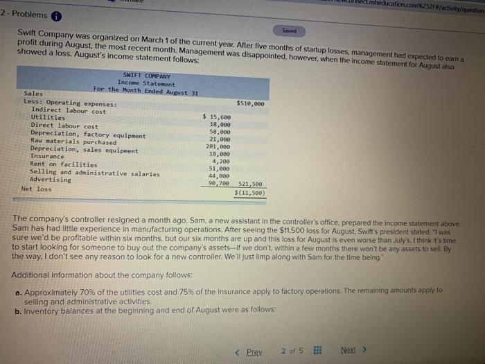  nheducation.com 252/activity question 2 - Problems Swift Company was organized on