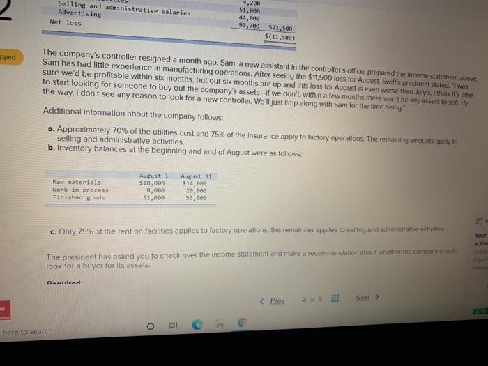 March 1 of the current year. After five months of startup losses,