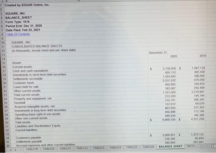 enter balance sheet info for both 2020 and 2019 using excel template.