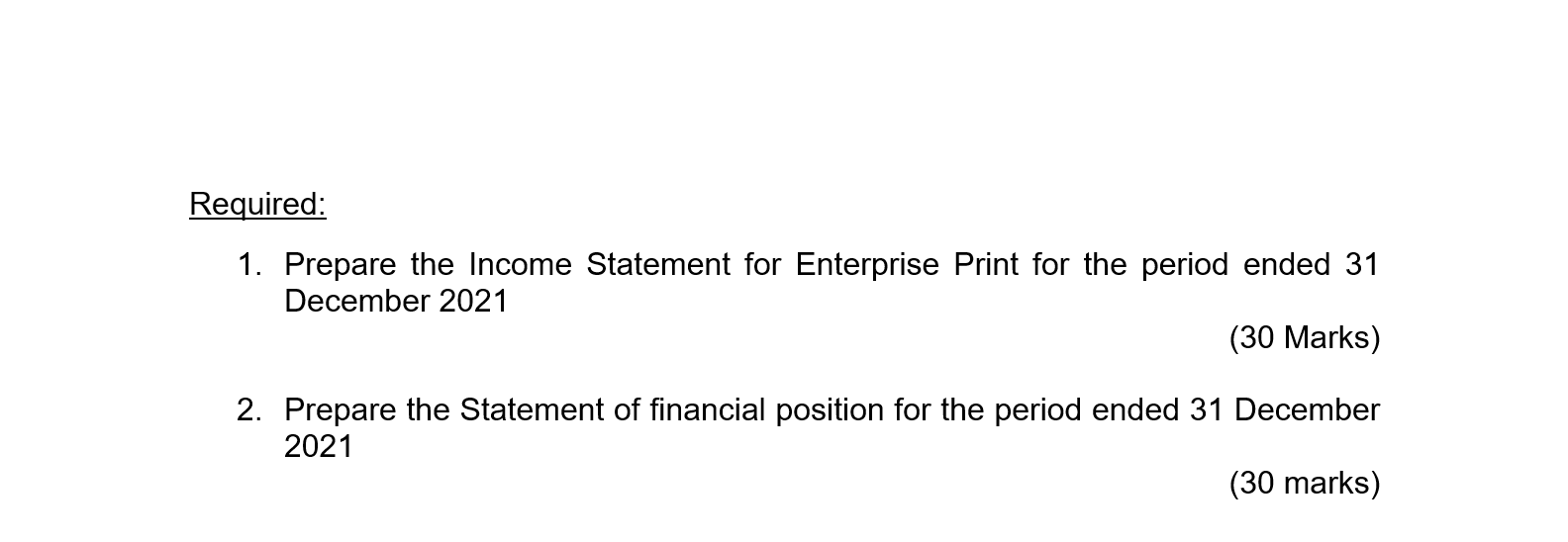 Enterprise Print for the year ended 31 December 2021 The scenario Enterprise