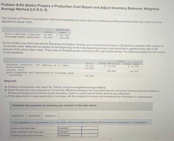 Can i get help urgent please Problem 8-63 (Static) Prepare a Production