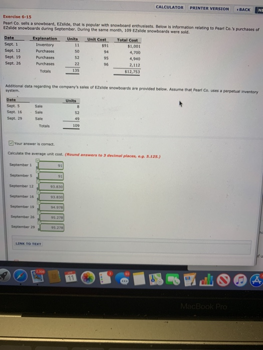  pearl CALCULATOR PRINTER VERSION BACK NE Exercise 6-15 Pearl Co sells