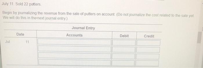 for putters for the month of July B (Click the icon to