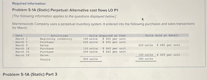 Only need the answer to "Specific ID" Required information Problem 5-1A (Static)