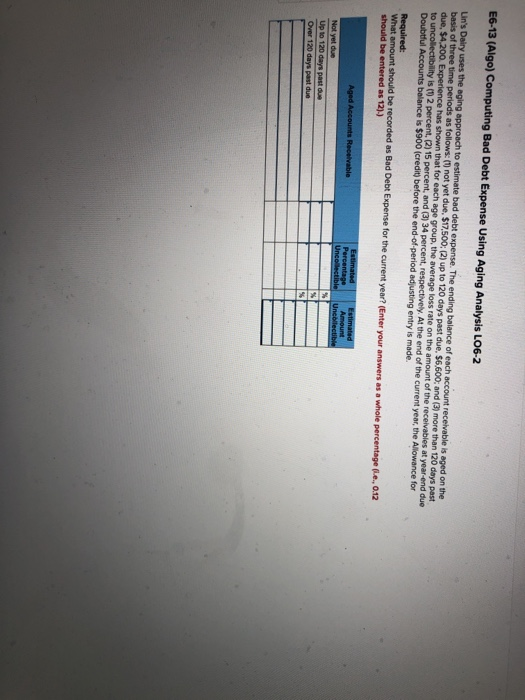  E6-13 (Algo) Computing Bad Debt Expense Using Aging Analysis LO6-2 Un's