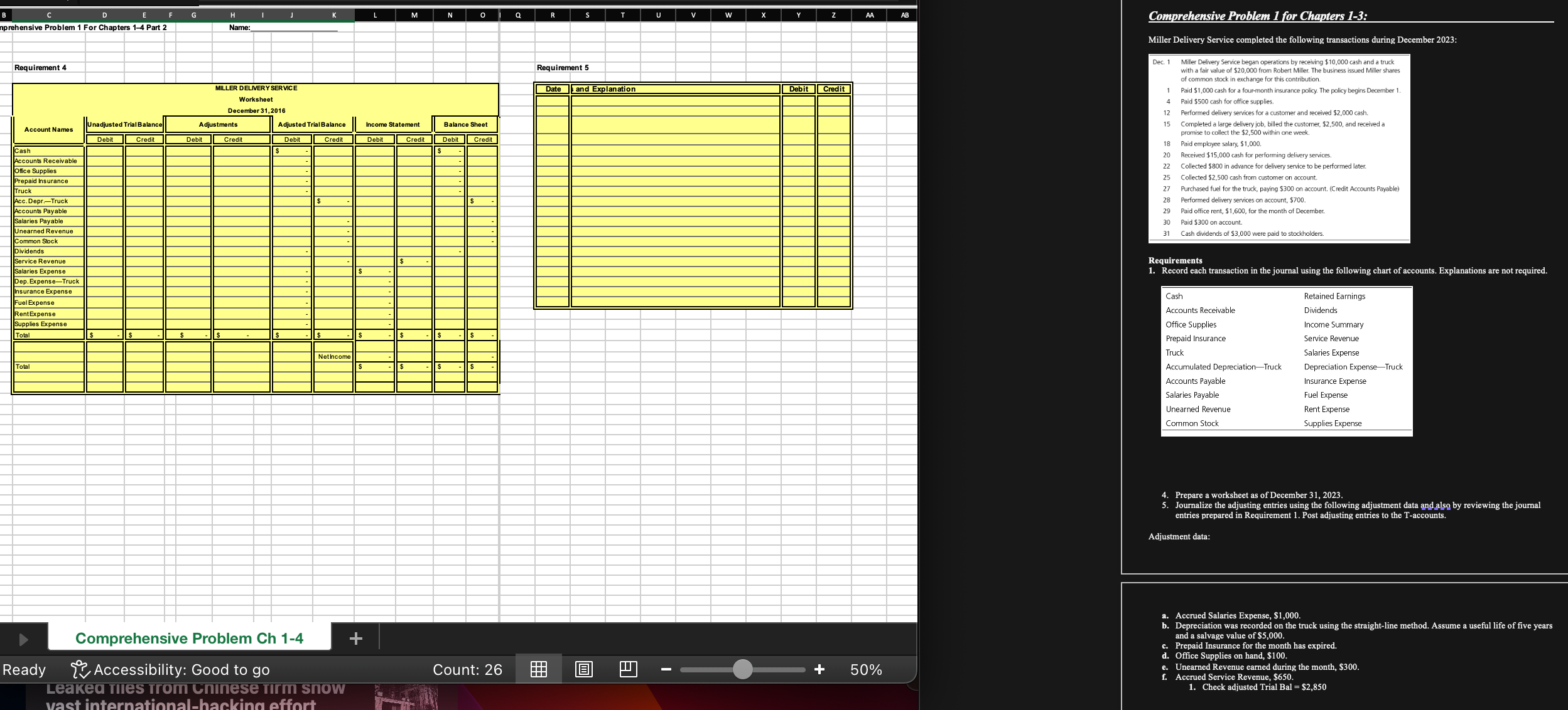  Comprehensive Problem 1 for Chapters 1-3: Miller Delivery Service completed the