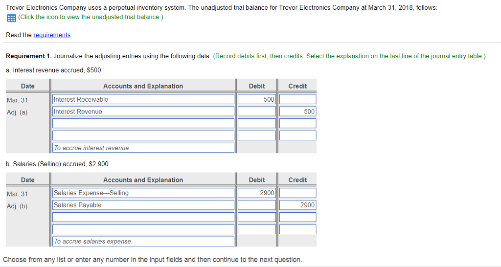 Trevor Electronics Company Unadjusted Trial Balance March 31, 2018 Balance Account Title