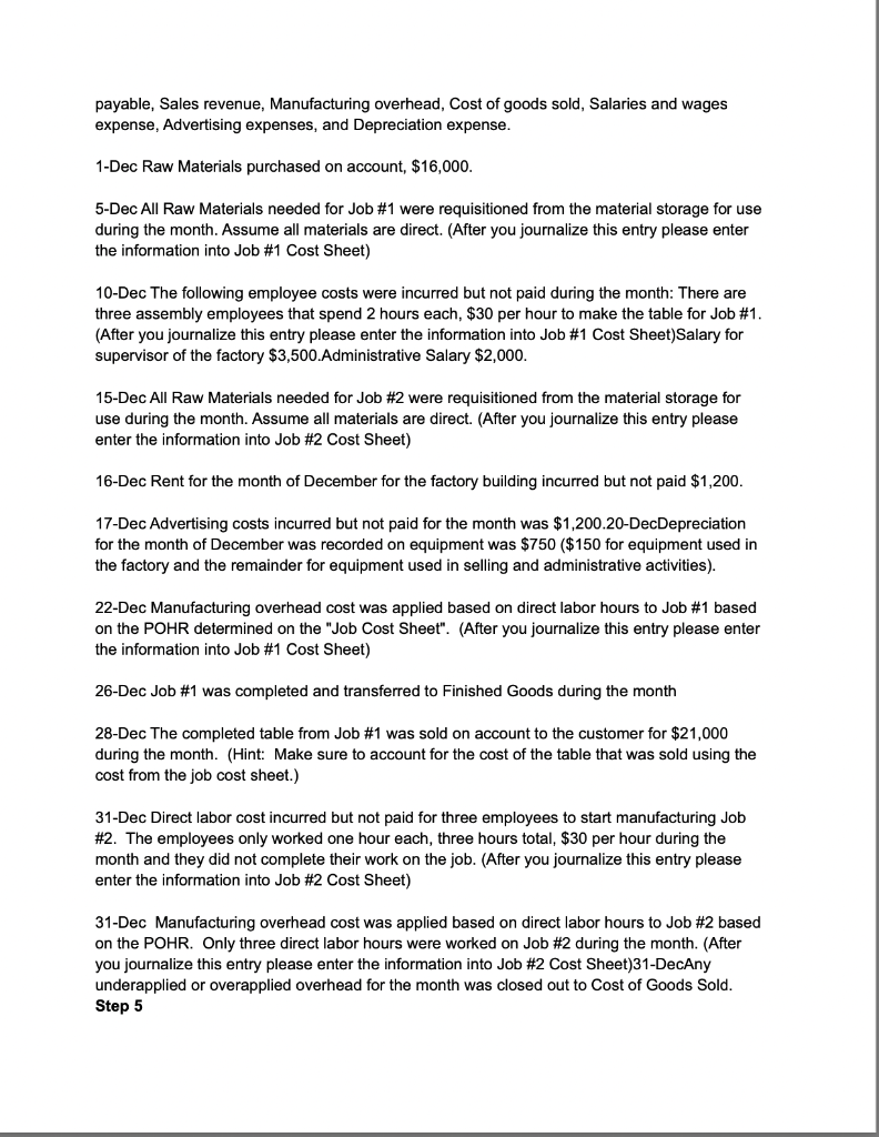 answered Thank you Step 1 You work for Thunderduck Custom Tables Inc.