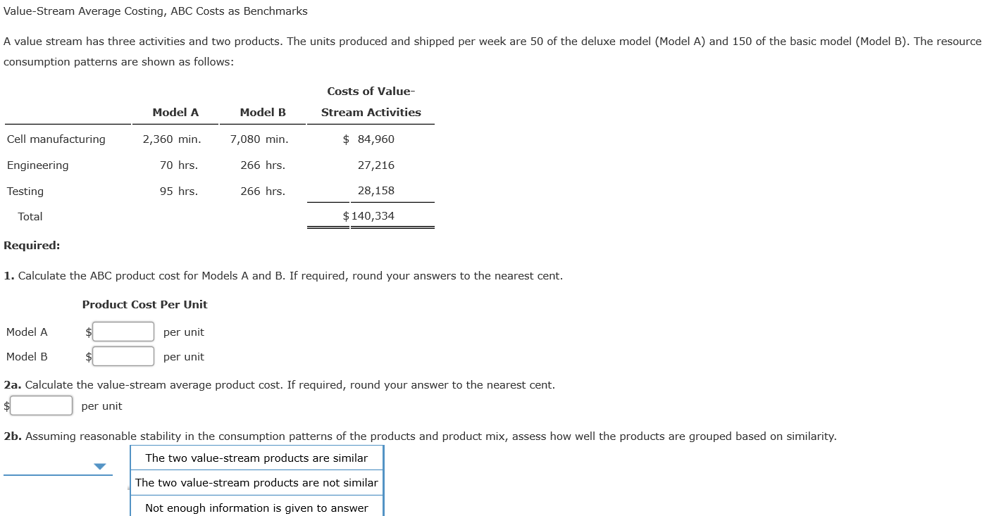 Value-Stream Average Costing, ABC Costs as Benchmarks A value stream has