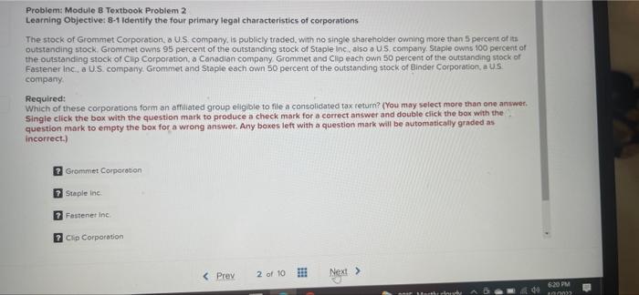 h Problem: Module B Textbook Problem 2 Learning Objective: 8-1 Identify the