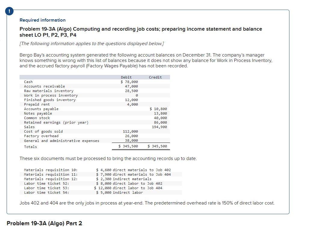 PLEASE HELP! THANK YOU :) Required information Problem 19-3A (Algo) Computing and