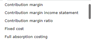 Full absorption costing Match each definition with its related term by selecting