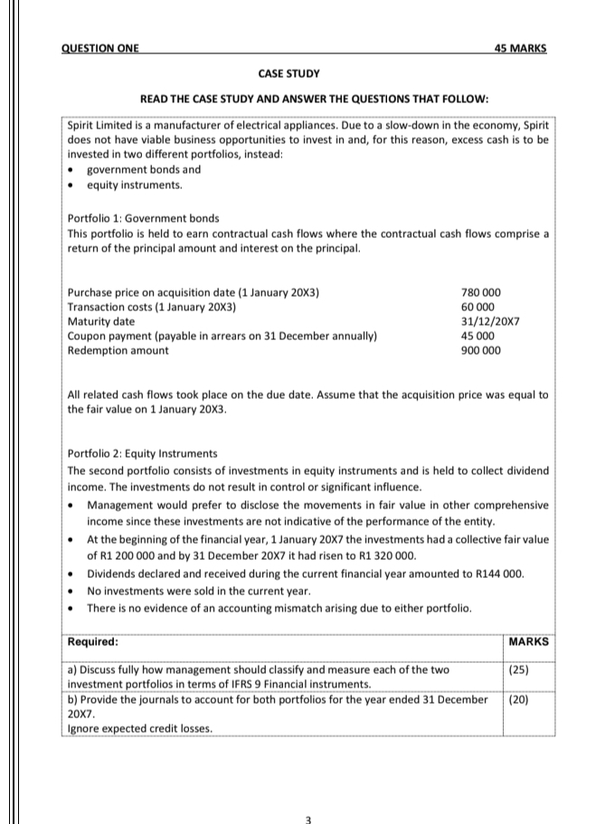  QUESTION ONE 45 MARKS CASE STUDY READ THE CASE STUDY AND