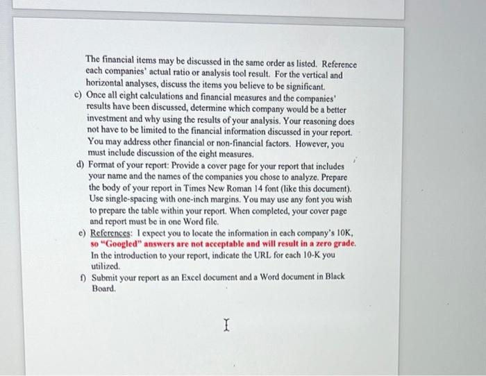 the end of this assignment. However, they must be from the same