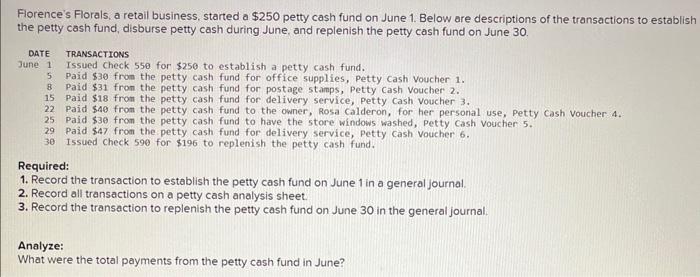 please do everything Florence's Florals, a retail business, started a $250 petty