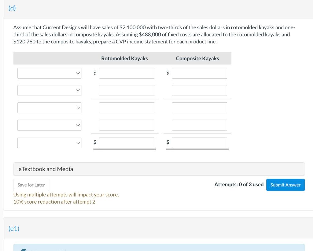 each product line. Rotomolded Composite Unit selling price $700 $2,000 Unit variable