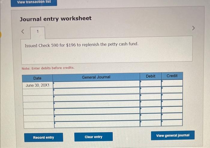 replenish the petty cash fund on June 30 . DATE TRANSACTIONS June