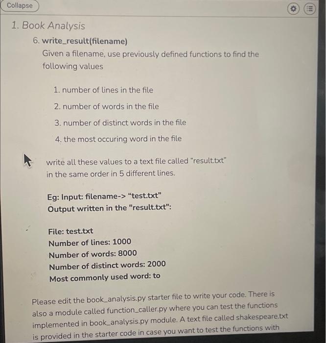 will implement different functions in the module book_analysis.py. In order to complete
