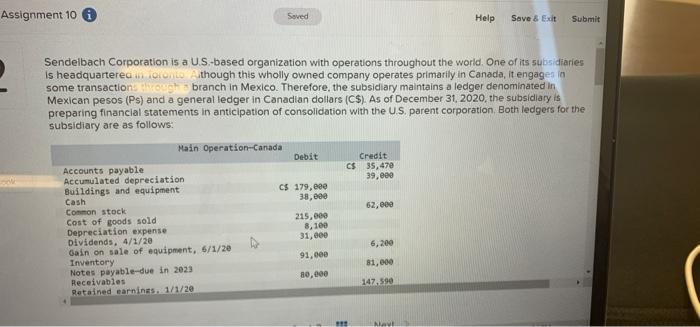  Assignment 10 Saved Help Save & Exit Submit Sendelbach Corporation is
