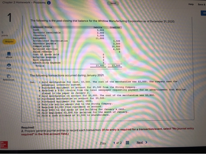  Chapter 2 Homework - Problems Seved Help Save & CH 1