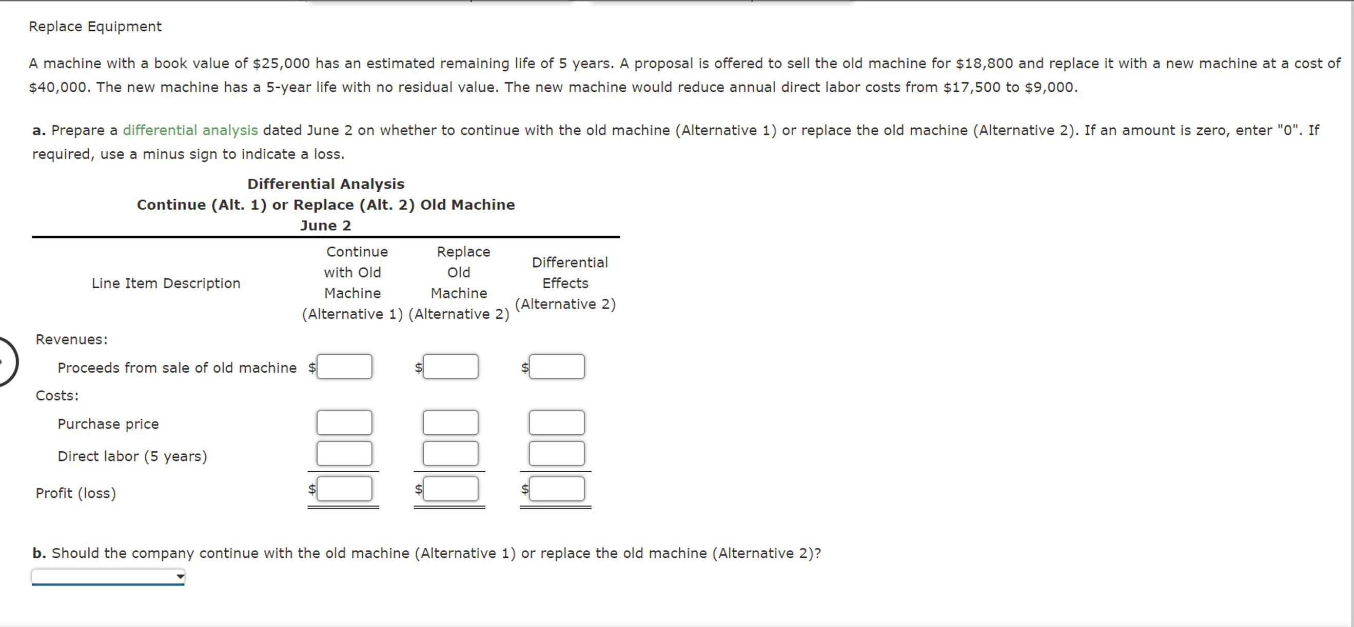  Replace Equipment A machine with a book value of $25,000 has