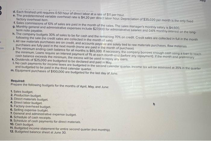 i cannot figure this peoblem out, please help. Help d. Each finished